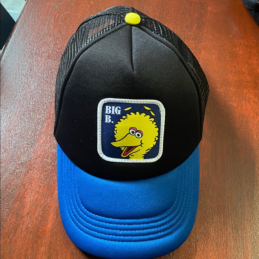 SESAME STREET Big Bird Hat Foam Adjustable Blue Black Mesh Adult OS